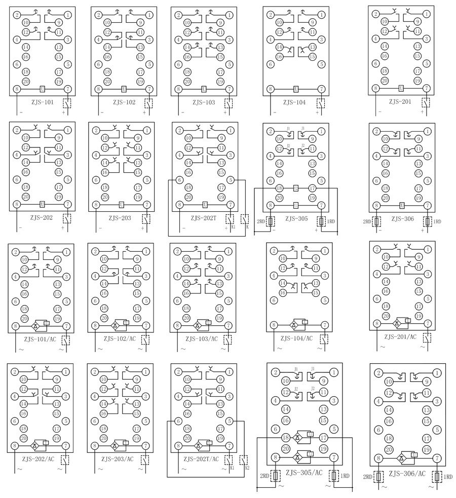 ZJS-326/AC延時中間繼電器內(nèi)部接線圖