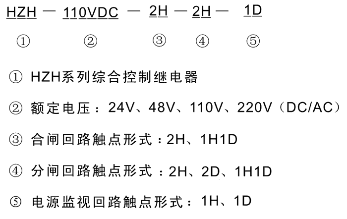 HZH-220VDC-2H-2D-1D型號(hào)及其含義